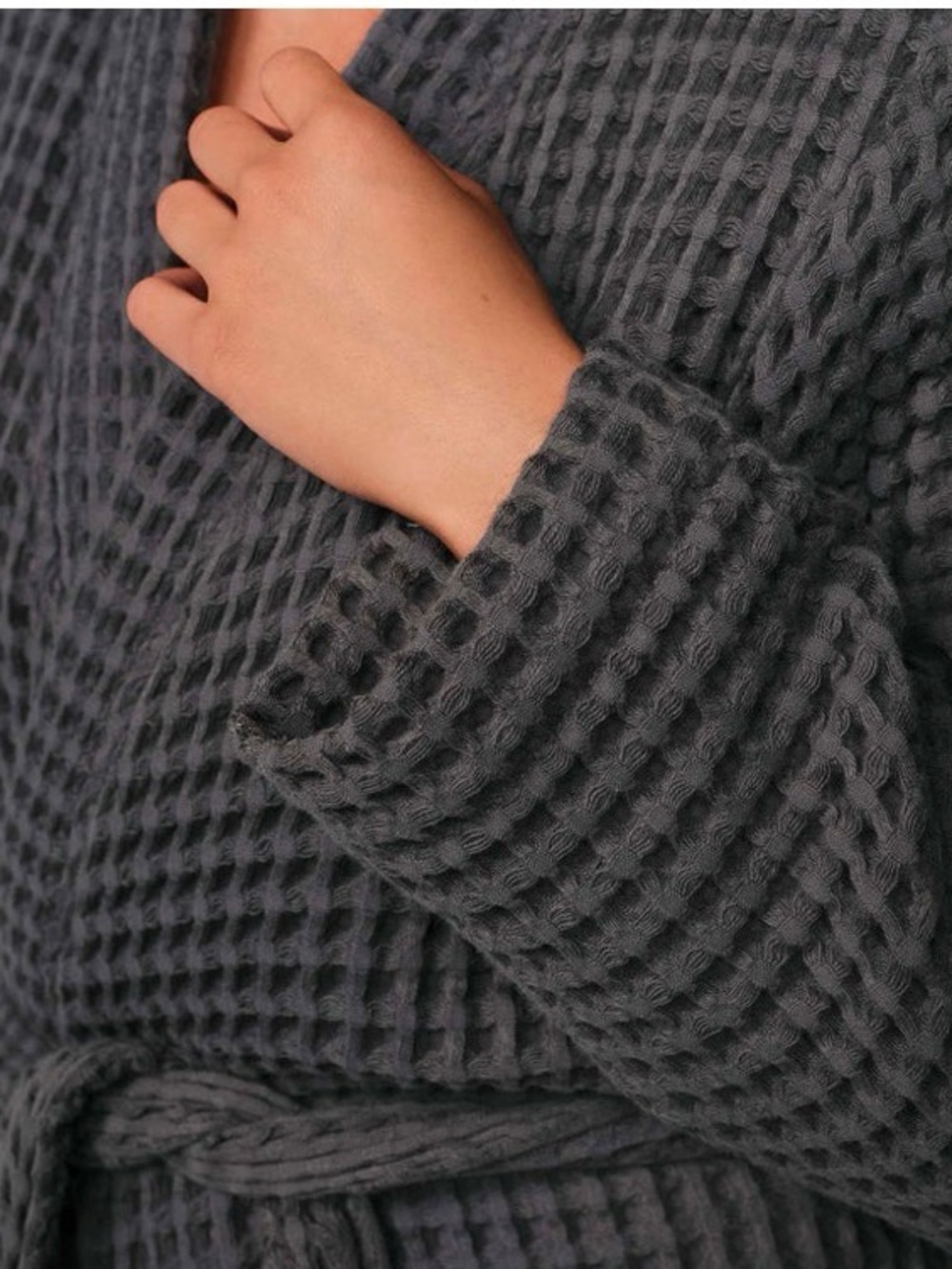 Brooklinen Gray Waffle Knit Robe - Picture 3 of 9